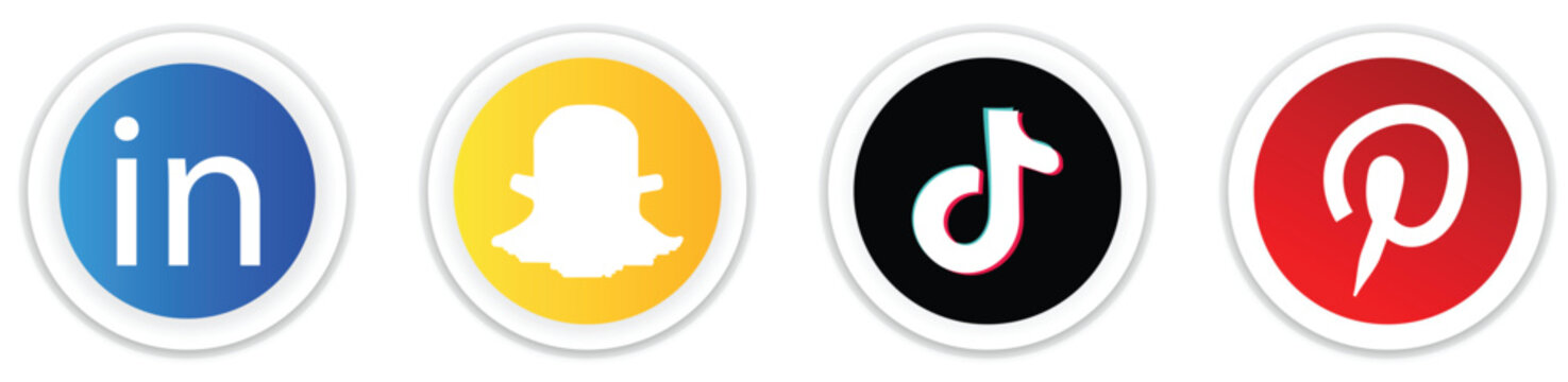 LinkedIn Snapchat TikTok Pinterest Official Social Media App Logos Round Button Set Editorial Vector