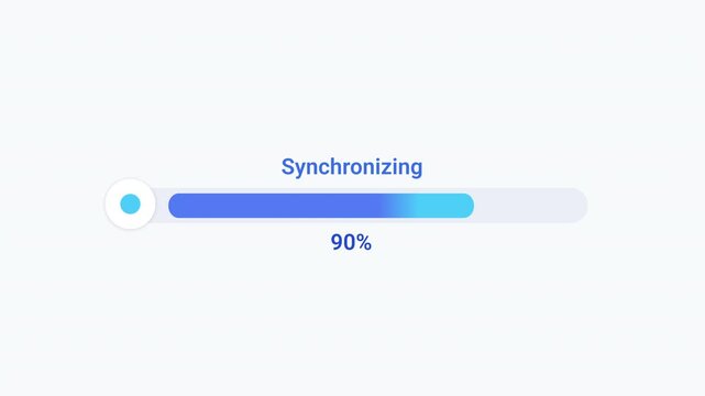 Flat vector illustration of a modern synchronizing progress bar with percentage indicator, representing data synchronization, cloud syncing, software progress, and digital workflow.