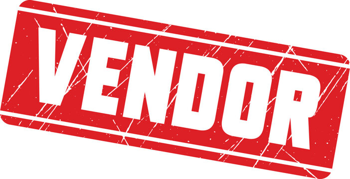 VENDOR: A bold red rectangular stamp design used for identifying documentation related to external business service providers.