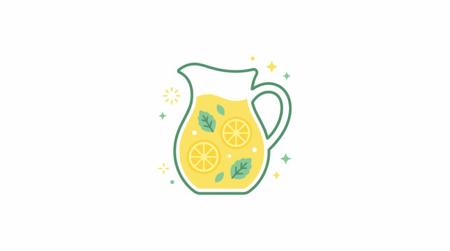 Fresh lemonade pitcher with lemon slices and mint leaves illustration