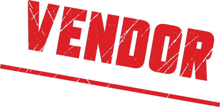 VENDOR: A clean red stamp design with a single horizontal line for organized business documentation and filing.