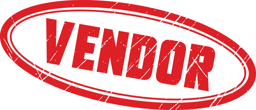 VENDOR: An oval shaped red stamp design for classifying documents and managing interactions with various business partners.