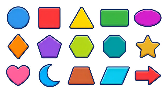 Set of colorful geometric shapes including circle square triangle and star isolated on white background