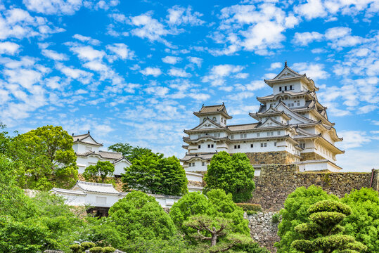 Himeji-jo (Himeji Castle), UNESCO World Heritage Site, National Treasure of Japan, with its castle tower and stone walls