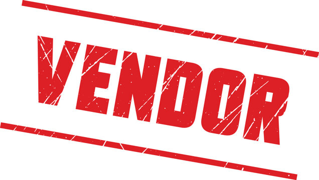 VENDOR: A simple minimalist red stamp design with dual horizontal lines for marking business provider invoices effectively.