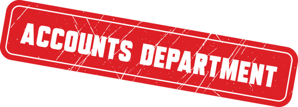 ACCOUNTS DEPARTMENT: A professional red rubber stamp texture showing the official accounts department mark for documents