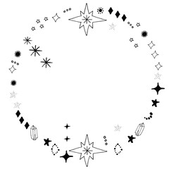 Celestial starry wreath frame with crystals and stars © John