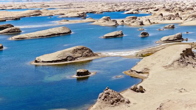 Aerial view of the water yardang geological park landscape in Qinghai, China