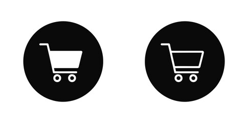 Shopping cart icon featuring black circle, market trolley, checkout, and ecommerce symbol in modern vector illustration © Rakib001
