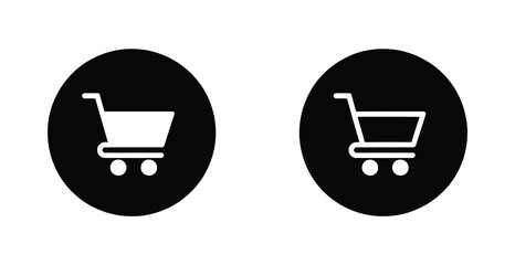 Shopping cart icon in black circle representing market trolley, checkout process, and digital commerce vector illustration © Rakib001