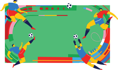 Fototapeta premium Abstract soccer players artwork, colorful geometric sports design, dynamic football illustration, modern athletic motion concept, vibrant gameplay scene, flat vector illustration