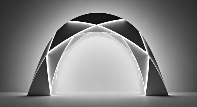 Geometric Archway With Triangular Shapes and White Lighting