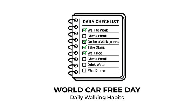 Daily Checklist for World Car Free Day with Walking Habits