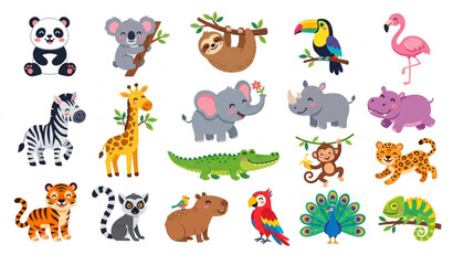 Premium Exotic Animal Character Vector Pack for Kids Design © Kuddus