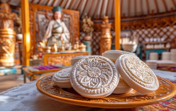 Traditional Mongolian Aaruul Served for Tsagaan Sar New Year Celebration
