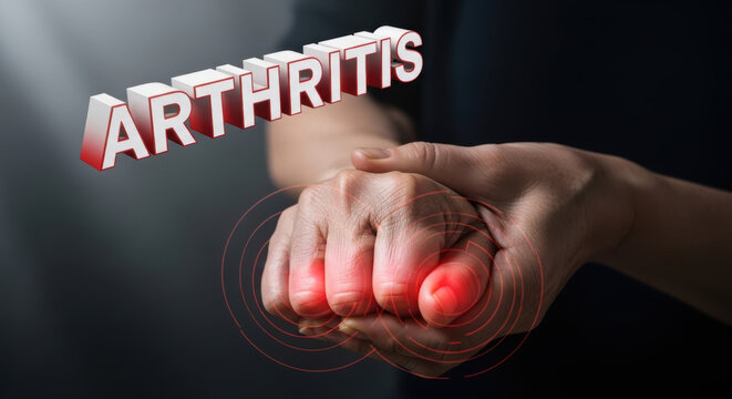 Arthritis causes painful inflammation in hand joints with redness and discomfort shown by holding affected fingers gently in pain relief