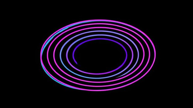 Glowing neon light rings on black background abstract motion, abstract motion background for modern creative design