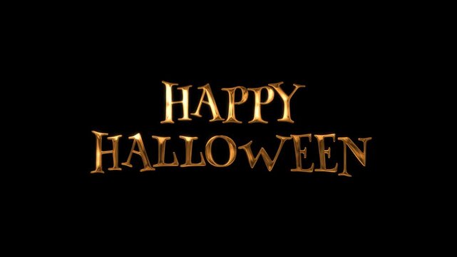 Happy halloween animation with shiny gold text on black background. Perfect for festive social media posts or marketing content.