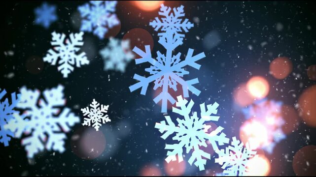 Decorative snowflakes on dark background winter Christmas design, abstract motion background for modern creative design