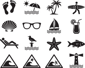 Obraz premium Beach summer icons set with activities