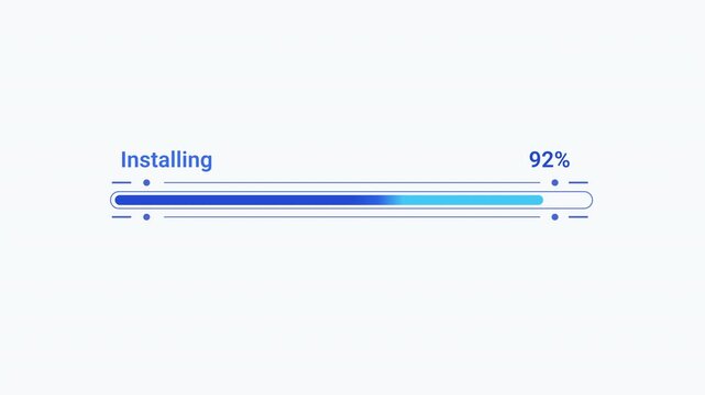 Flat vector illustration of a modern installing progress bar with percentage indicator, representing software installation, setup progress, system status, and digital workflow.