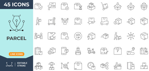 Parcel icon set in line style. Editable stroke. Vector illustration. © himu