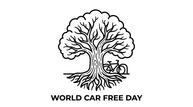 World Car Free Day Concept with Tree and Bicycle Illustration