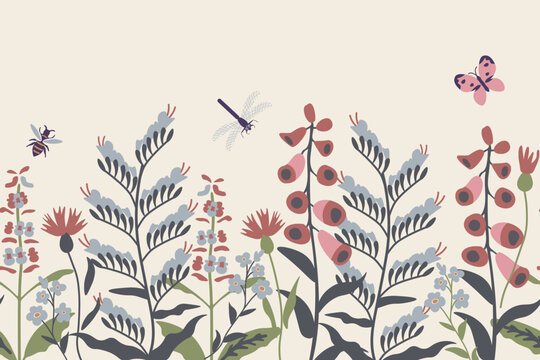 UK pollinator garden vector simple background
