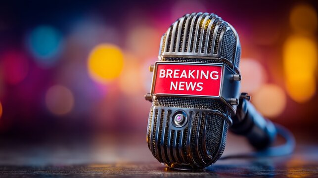 Dramatic Breaking News Microphone Concept with Vivid Light Background