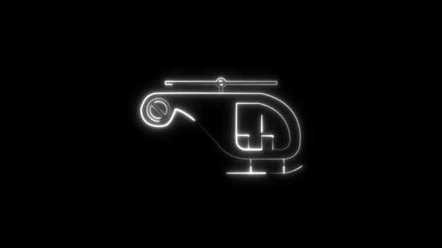 Purple and cyan outline helicopter with pilot figure on black background icon symbol