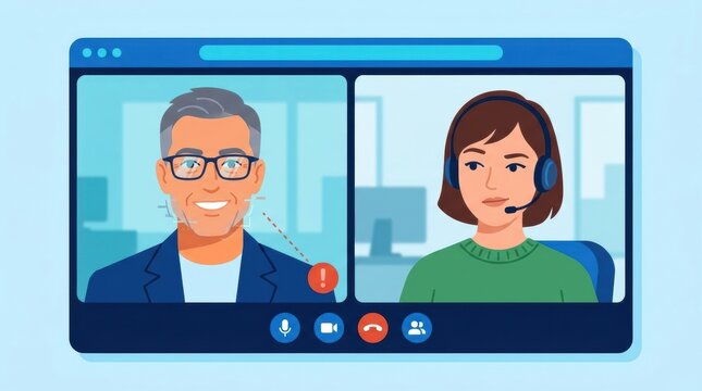 A trainer informs a participant about cybersecurity topics during a video call. They share tips for staying safe online