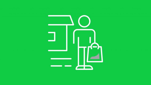 Animated shopping store entrance icon for retail customers and commerce.