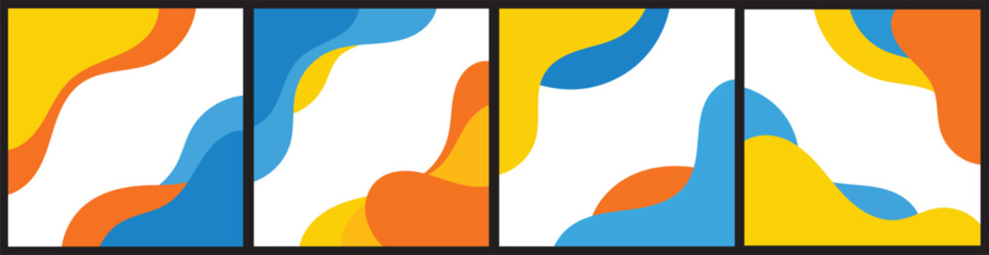 Set of four abstract liquid flowing wave shapes in bright vibrant color gradients.