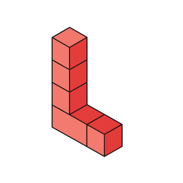 Isometric red block letter L construction design.
