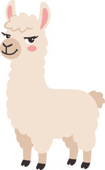 Fototapeta premium Cute Llama Alpaca Character Illustration, Happy Smiling Baby Animal Character with Fluffy Cream Wool, Friendly Sassy Wildlife Pet, Boho Minimalist Sticker Clipart Element