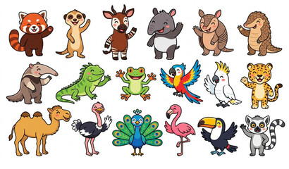 Exotic Wildlife Cartoon Character Vector Collection © Kuddus