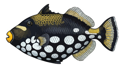 Detailed illustration of a clown triggerfish with vibrant patterns © colorshapppy