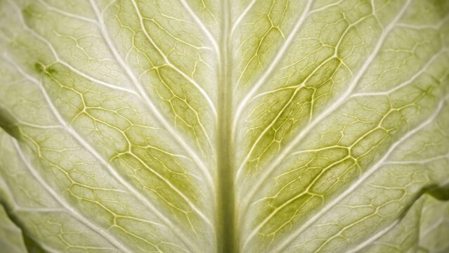 Nature - Extreme Closeup of Light Green Leaf Venation Pattern Showing Central Midrib and Branching Veins