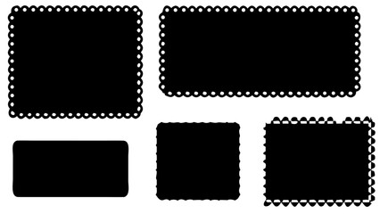 Fototapeta premium Scalloped edge frame surrounds a group of black rectangular shapes on a transparent background rectangles geometric design