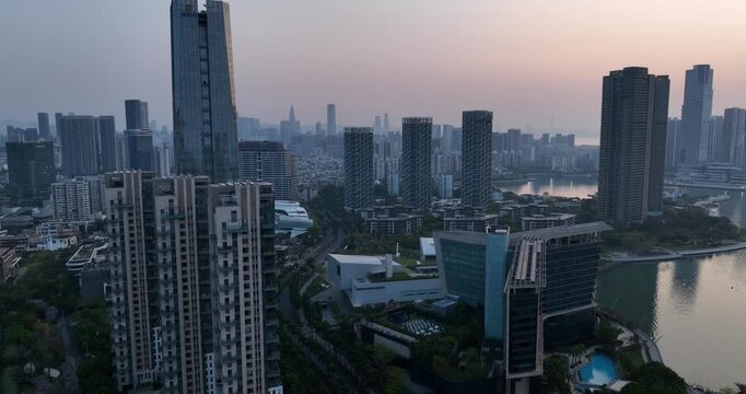 Aerial footage of landscape in shenzhen city, China	