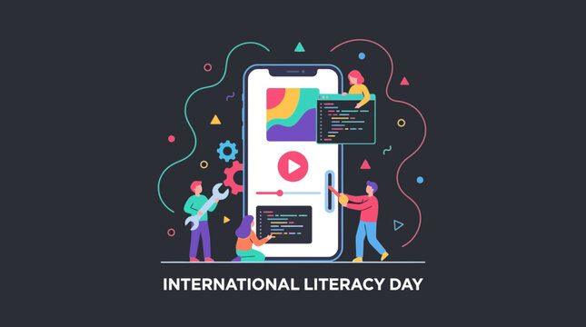 Digital Literacy Concept Illustration with Mobile App Development