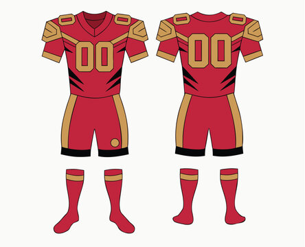 Red Gold American Football Uniform Kit Vector Template