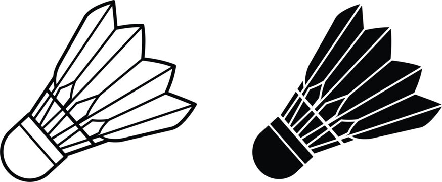 Badminton shuttlecock line and silhouette icons set, sports equipment game element flat vector graphic design illustration