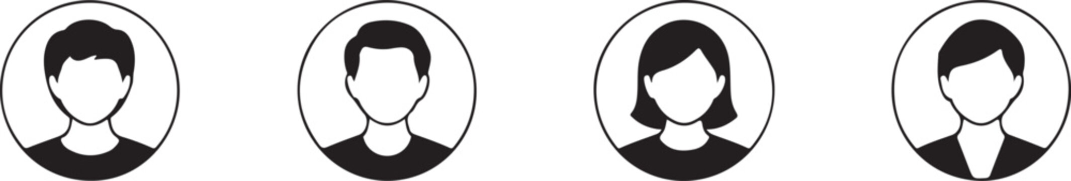 Four simple black and white human head icons in circles