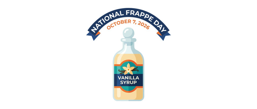 Flat vector illustration of vanilla syrup bottle for beverages