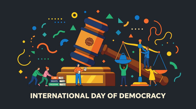 International Day of Democracy Concept with Gavel and Scales of Justice