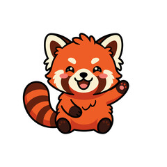 Fototapeta premium Cute cartoon red panda waving hello with a happy expression.