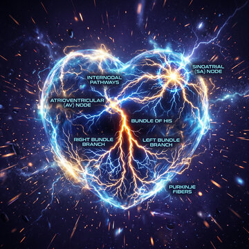 Electrical Heart System, Cardiac Conduction, Medical Science, Energy Pulse