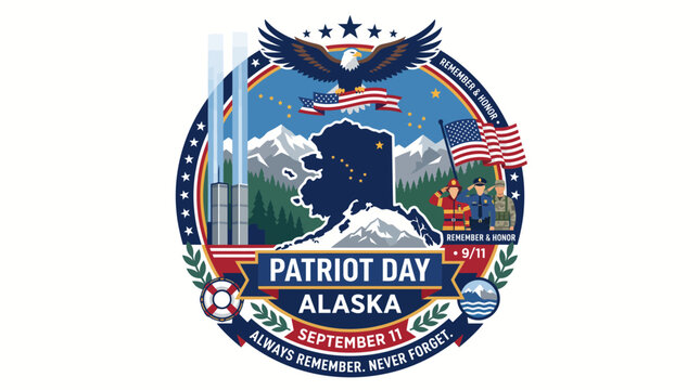 Patriotic Alaska Patriot Day September 11 memorial emblem with bald ea