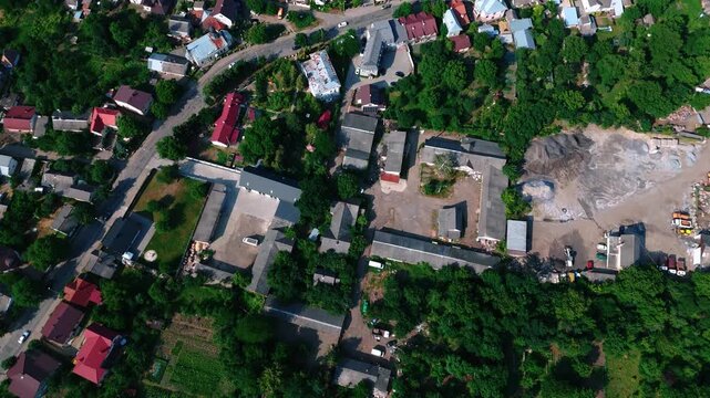 Drone aerial view of industrial area and construction zone